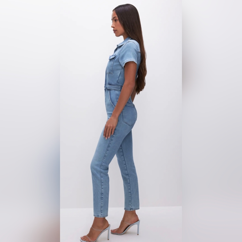 Good American - Fit For Success Denim Jumpsuit - Picture 2 of 8